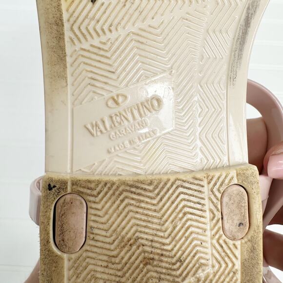 Valentino VLogo White & Pink PVC Rubber Jelly T-Strap Jelly Sandals Size 37 - Picture 11 of 13